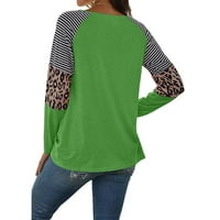 Mafulus Női Hosszú ujjú leopárd színű blokk tunika felsők Leggings Csíkos Kerek nyakú ing