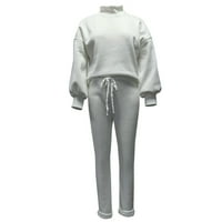 Women Casual 2-piece Outfit Set Long Sleeve High Collar Top and Pants Set for Ladies Female