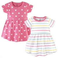 Hudson baba csecsemő és kisgyermek lány pamut rövid ujjú ruhák 2pk, Candy Stripes, 12 hónapos