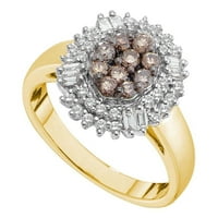 14k sárga arany barna gyémánt ovális keret klaszter gyűrű Cttw