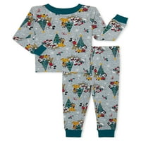 Mickey Mouse karácsonyi ünnep kisgyermek fiú és lány Unise pamut pizsama szett, 2 darabos, méretek 12M-5T