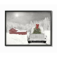 Stupell Industries karácsonyfa szürkületben havas ünnepi jelenet grafika fekete keretes művészet nyomtatás Falművészet,
