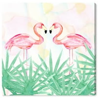 Wynwood Studio Animals Wall Art vászon nyomatok 'Flamingo Garden' madarak - rózsaszín, zöld