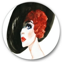 Designart 'A nő vörös fejű hölgy portréja a kalapban' Modern körfém fali művészet - 11 lemez