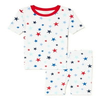 UNISE Americana csillagok rövid ujjú felső és rövidnadrágú pamut fit fit pizsama szett, darab, méret 4-10