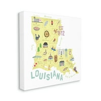 Stupell Industries Louisiana Állam Tereptárgyak Térkép Utazás & Helyek Festmény Galéria Csomagolva Vászon Nyomtatás