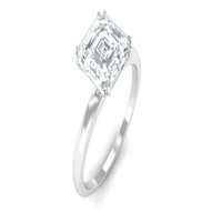 Minimális pasziánsz eljegyzési gyűrű nőknek-Asscher vágott Moissanite gyűrű, 14K fehér arany, US 6.50