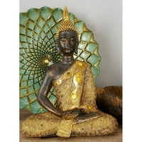 DecMode rusztikus részletes Polystone ülő Buddha szobor tükrözött díszítéssel
