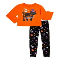 Girls Halloween hosszú ujjú macska varázslatos póló és nadrágos ruhák, 2-darab, méret 4-18