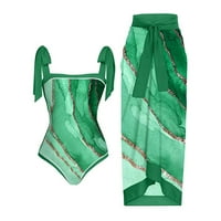 Ecqkame női egy fürdőruha és strand Cover Up Wrap szoknya V nyakú virágos fürdőruha ruhák Sarong fürdőruha Zöld XL