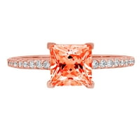 1.66 ct hercegnő vágott piros szimulált gyémánt 14K rózsaszín rózsa arany gravírozás nyilatkozat menyasszonyi évforduló