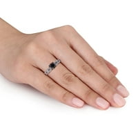 Miabella női 1- Carat T.W. Fekete gyémánt 10KT fehérarany vintage eljegyzési gyűrű