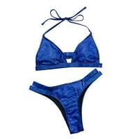 Caveitl Női Bikini, Női Szexi Üreges Bikini Push-Up Párnázott Fürdőruha Fürdőruha Beachwear Szett Kék