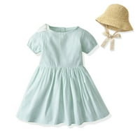 wofedyo baby essentials gyerekek kisgyermek kislányok Tavaszi nyár szilárd Pamut Rövid ujjú hercegnő ruha kalap ruhák
