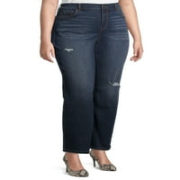 Terra & Sky Women's Plus Méret Egyenes Közép-Rise Jeans, 30,25 ”Inseam