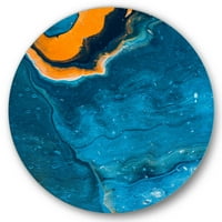 ART Designart 'absztrakt márvány kompozíció kék és narancssárga III' Modern Metal Circle Wall Art-Disc of