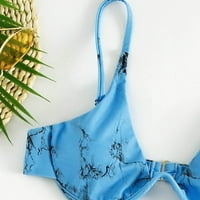 Aayomet Női Fürdőruhák Tankini Nők Színes Nyomtatott Bikini Fürdőruha Fedéllel Osztott Push Up Három Bikini, Kék S