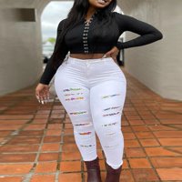 Lovelywholesale High-waisted Ripped Medium Stretchy Jeans
