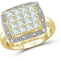 0. Carat T.G.W. Aquamarine Gemstone és Carat T.W. Fehér gyémánt arany ezüst négyzet alakú gyűrű felett