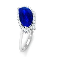 Lab nőtt Kék zafír koktél gyűrű Moissanite Halo-AAAA minőségű, ezüst, US 6.00