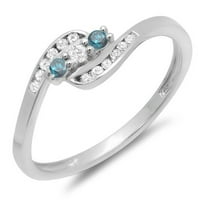 Dazzlingrock Gyűjtemény 0. Karátos 10k kerek kék-fehér gyémánt női évforduló ígéret jegygyűrű CT, fehér arany, Méret