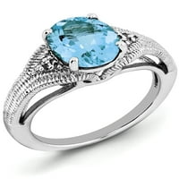 Primal ezüst sterling ezüst ródiummal bevont kék topaz és gyémánt gyűrű