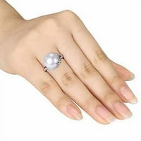 Fehér tenyésztett édesvízi gyöngy és gyémánt-Accent Sterling ezüst koktélgyűrű