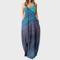 Női Alkalmi Ujjatlan Plusz méretű laza virágos gradiens nyomtatás hosszú Maxi ruha zsebekkel Kék XXL