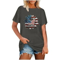 Női hazafias amerikai USA zászló Cami ing blúz felső Függetlenség Napja nyomtatás laza póló Crewneck Rövid ujjú Szürke