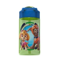 Zak Designs oz PAW Patrol gyerekek vizes palack műanyag nyomógombos kifolyóval és reteszelő fedéllel, Marshall, Skye