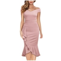 Női ruhák rövid ujjú A-vonalú Térdig érő alkalmi nyári V-nyakú A-vonalú ruha rózsaszín 3XL