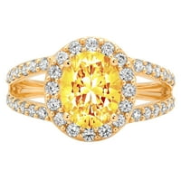 2. ct ragyogó ovális vágott tiszta szimulált gyémánt 18K sárga arany Halo Solitaire ékezetes gyűrű SZ 5