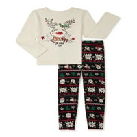 A lányok karácsonyi grafikus pólójának és nadrágjának, 2 darabos ruhakészletének, méretének megünneplésének módja,