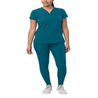 Adar Pro Movement Booster Scrub Szett Nőknek-Sweetheart V-Neck Scrub Top & Yoga Jogger Scrub Nadrág