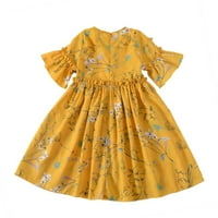 Luxsea nyári kisgyermek baba lányok fodros virágos ruha alkalmi aranyos rövid ujjú ruhák szépségverseny Sundress, 3-7T