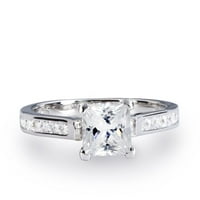 1. Karátos hercegnő vágott jegygyűrű-ígéret gyűrű-Pave Channel Ring-Prong Ring-eljegyzési gyűrű - 18K fehér aranyozás