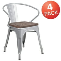 Flash Bútorok Pk. Ezüst fém szék fa üléssel és karokkal