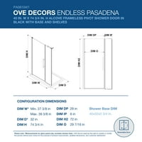 OVE DECORS PASADENA 40in. L 32in. W 72in. H Alcove zuhanykészlet w for Pivot keret nélküli zuhany ajtó fekete W polcokon