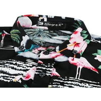 Férfiak vékony illeszkedés virágos nyomtatás rövid ujjú gomb lefelé hawaii ing l fekete flamingók