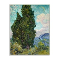 Stupell Industries Magas fák zöld kék Van Gogh Klasszikus festmény fal plakk, Vincent Van Gogh