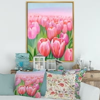 Designart 'rózsaszín tulipák a mezőben' hagyományos keretes vászon fali művészet
