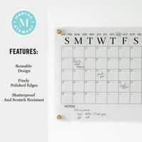 Martha Stewart Grayson akril száraz törlés fali naptár száraz törlési jelölővel és szerelőkészülékkel, 14 négyzet,