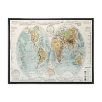 Designart 'ókori világtérkép ii' 'rusztikus keretes vászon fali művészet