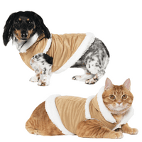 Élénk életű kutya ruhák: kapucnis dzseki őszre és télen, barnás fau velúr sherpa béléssel és díszítéssel, L méret
