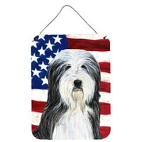 Carolines Treasures SS4024DS USA amerikai zászló szakállas Collie falra vagy ajtóra függesztett nyomatokkal, 12x16,