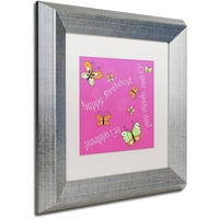 Védjegy Képzőművészet Pink Butterfly Girl Birthday Canvas Art készítette: Jennifer Nilsson, White Matt, ezüst keret