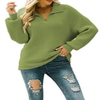 Rejlun nők Egyszínű Pulóver Alkalmi Téli meleg kötött pulóverek munka Jumper felsők Zöld XL