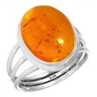 Ezüst Gyűrű Nőknek-Férfiak Narancssárga Borostyán Kő Ezüst Gyűrű Mérete 12. November Birthstone Jelmez Ezüst Gyűrű