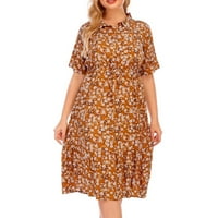 Clearance-Sale nyári ruhák nőknek Molett méretű rövid ujjú nyomtatás Virágmintás ruha Hajtóka gallér perjel Mini Slim